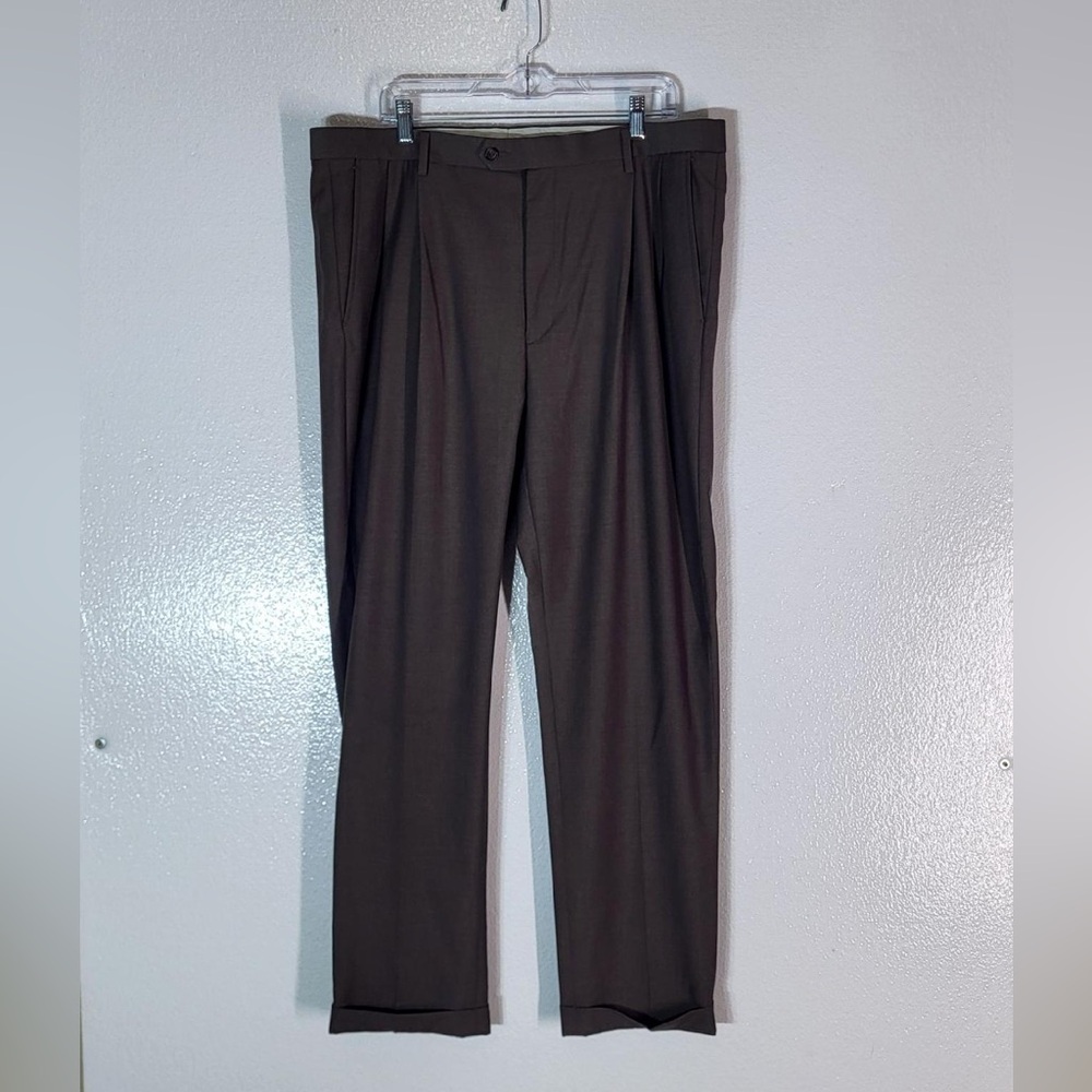 Daniel Cremieux Men's 38x32 Signature Collection Brown Pleated Dress Pants